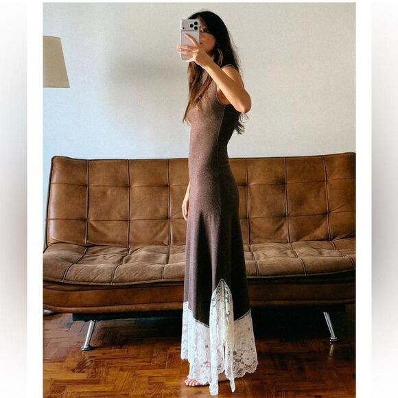 Zara LONG COMBINATION LACE DRESS MEDIUM - Picture 4 of 5